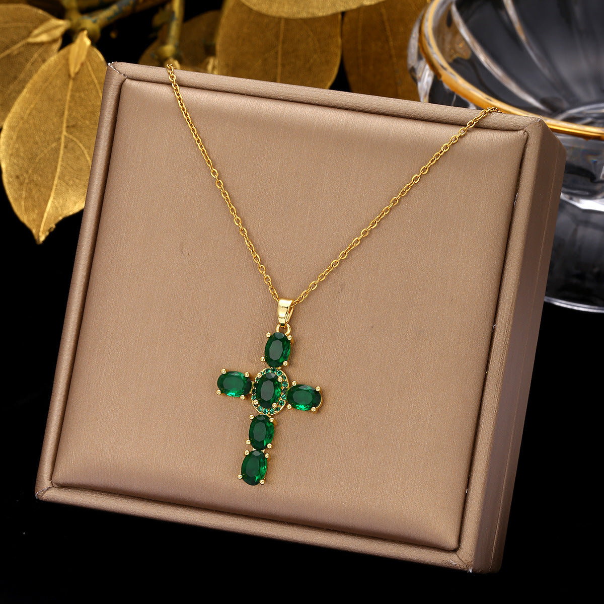 Luminique Store |   Copper Cross Pendant with Full Zircon Inlay, Light Luxury Style
