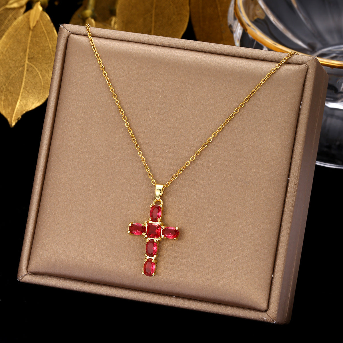 Luminique Store |   Copper Cross Pendant with Full Zircon Inlay, Light Luxury Style