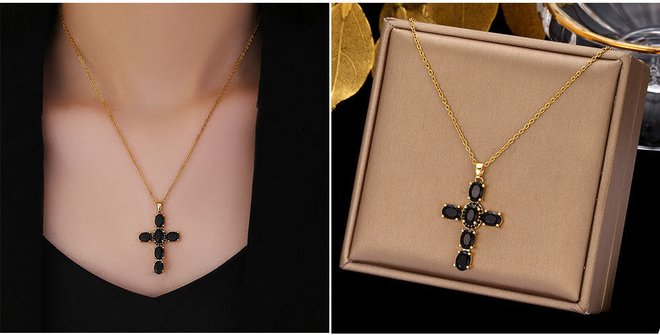 Luminique Store |   Copper Cross Pendant with Full Zircon Inlay, Light Luxury Style