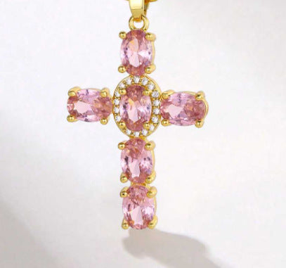 Luminique Store |   Copper Cross Pendant with Full Zircon Inlay, Light Luxury Style