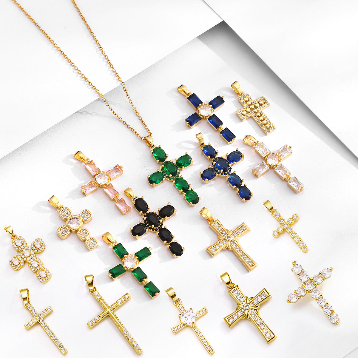 Luminique Store |   Copper Cross Pendant with Full Zircon Inlay, Light Luxury Style