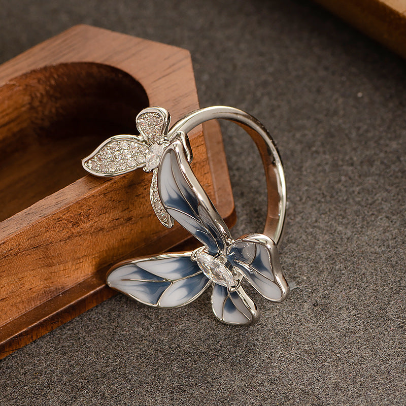 Luminique store | Light Blue Floral Double Butterfly Zircon Ring