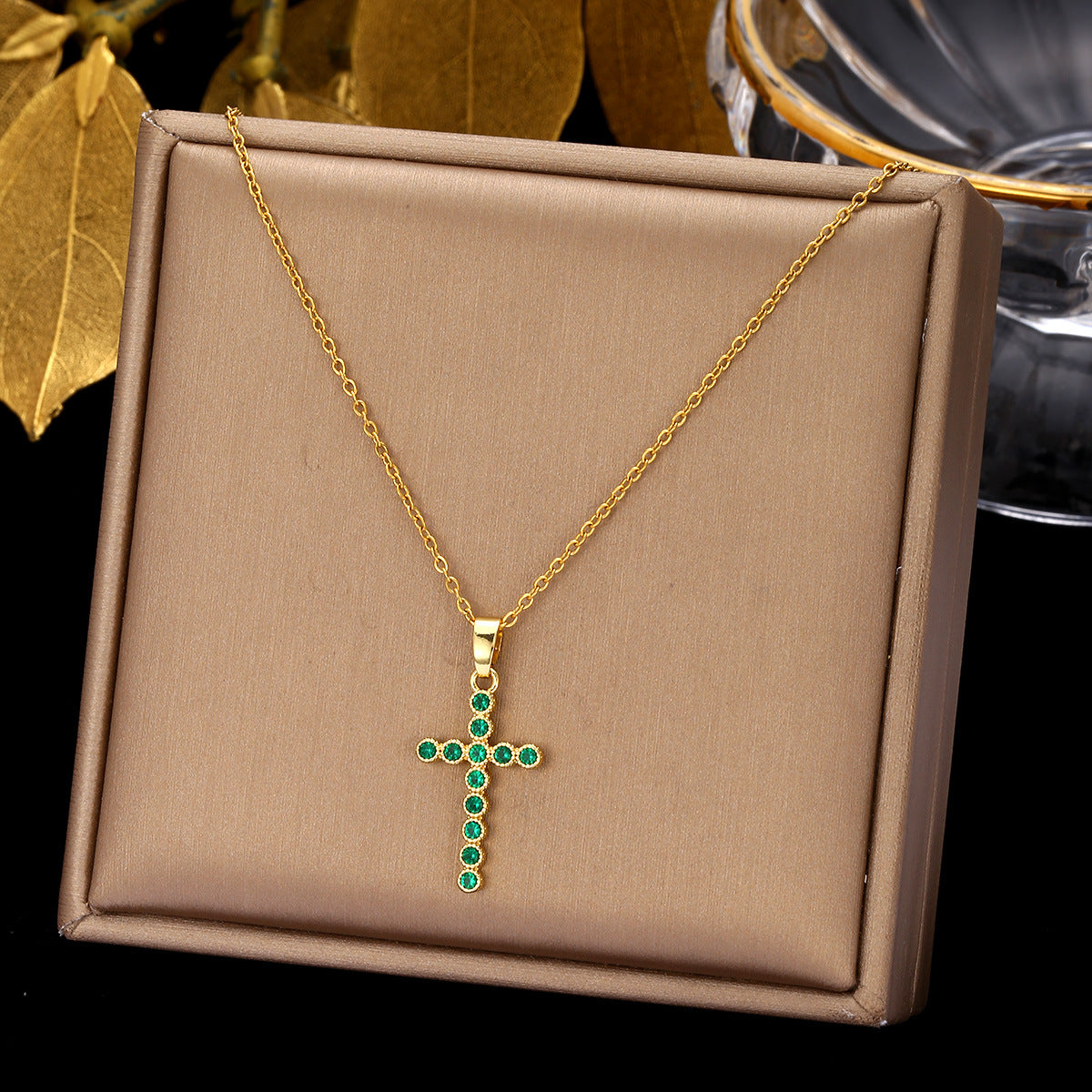 Luminique Store |   Copper Cross Pendant with Full Zircon Inlay, Light Luxury Style