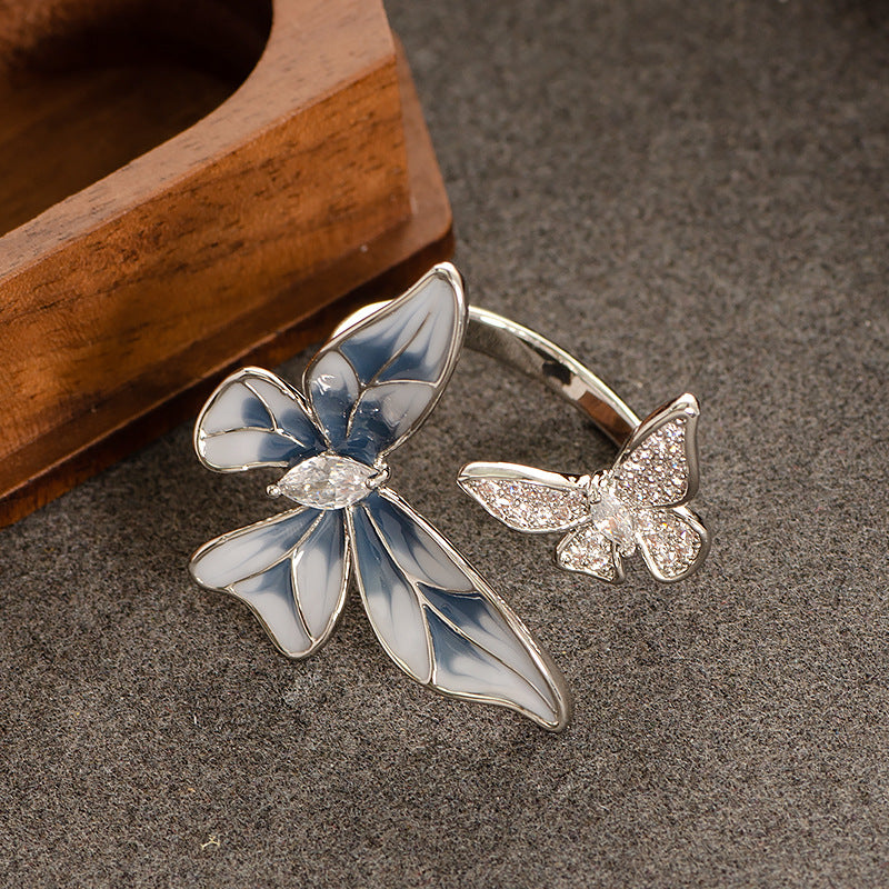 Luminique store | Light Blue Floral Double Butterfly Zircon Ring