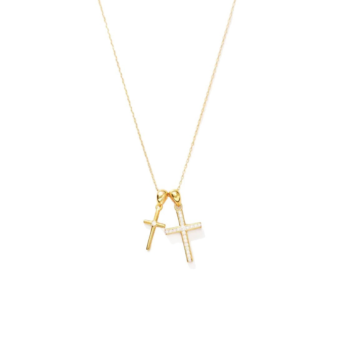 Luminique Store |   Gold Double Cross Necklace, S925 Sterling Silver