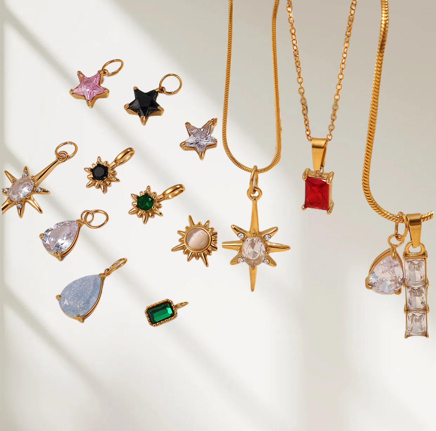 Luminique store | Geometric Star Pendant with Rainbow Gems - DIY Charm Necklace