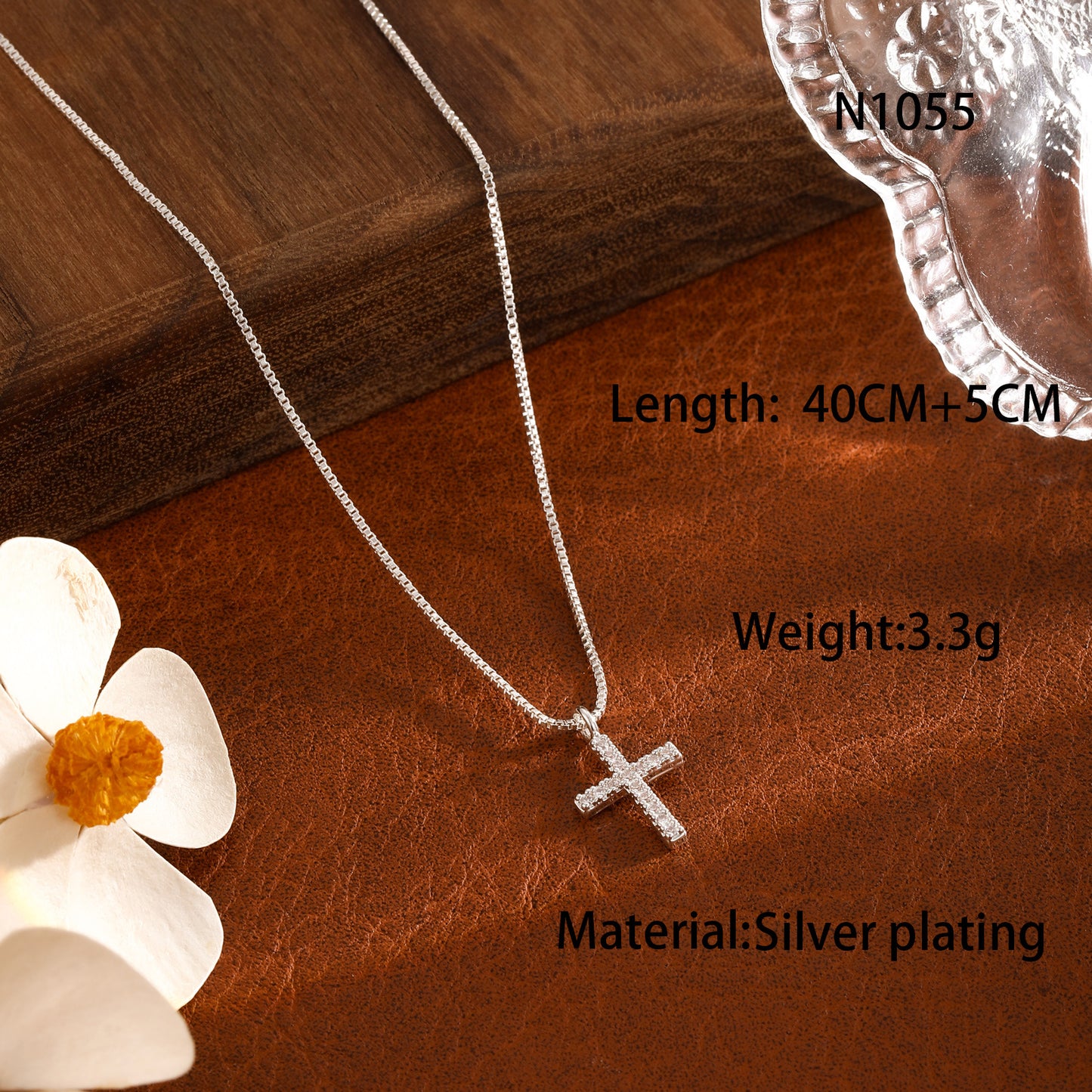 Luminique store | Minimalist Cross Necklace with Diamond Inlay