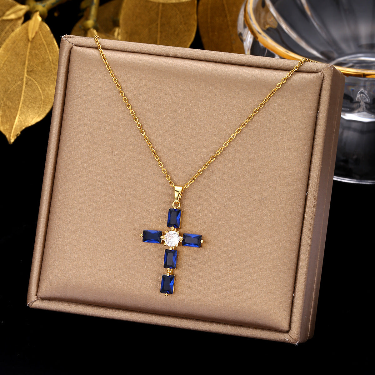 Luminique Store |   Copper Cross Pendant with Full Zircon Inlay, Light Luxury Style