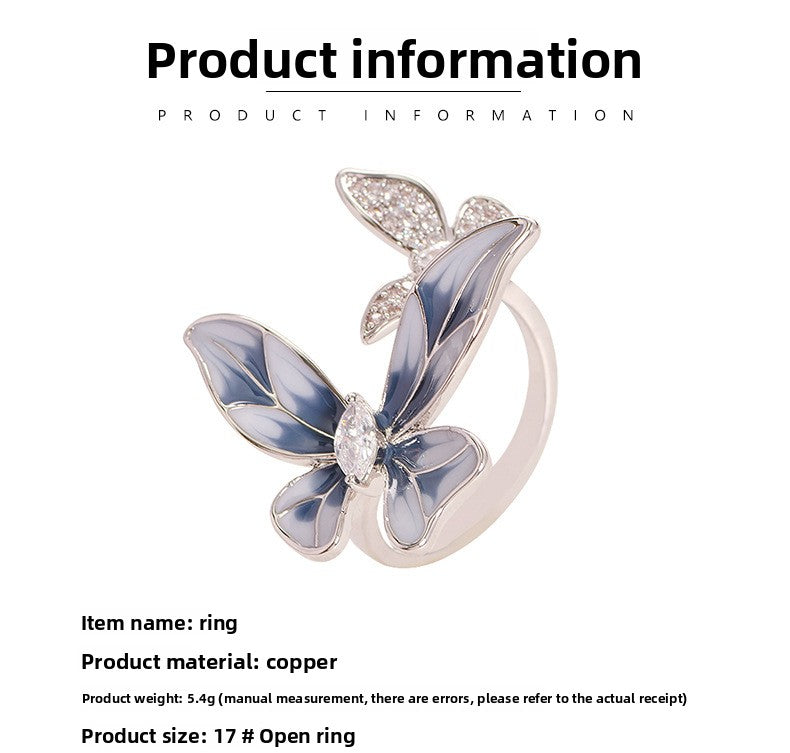Luminique store | Light Blue Floral Double Butterfly Zircon Ring