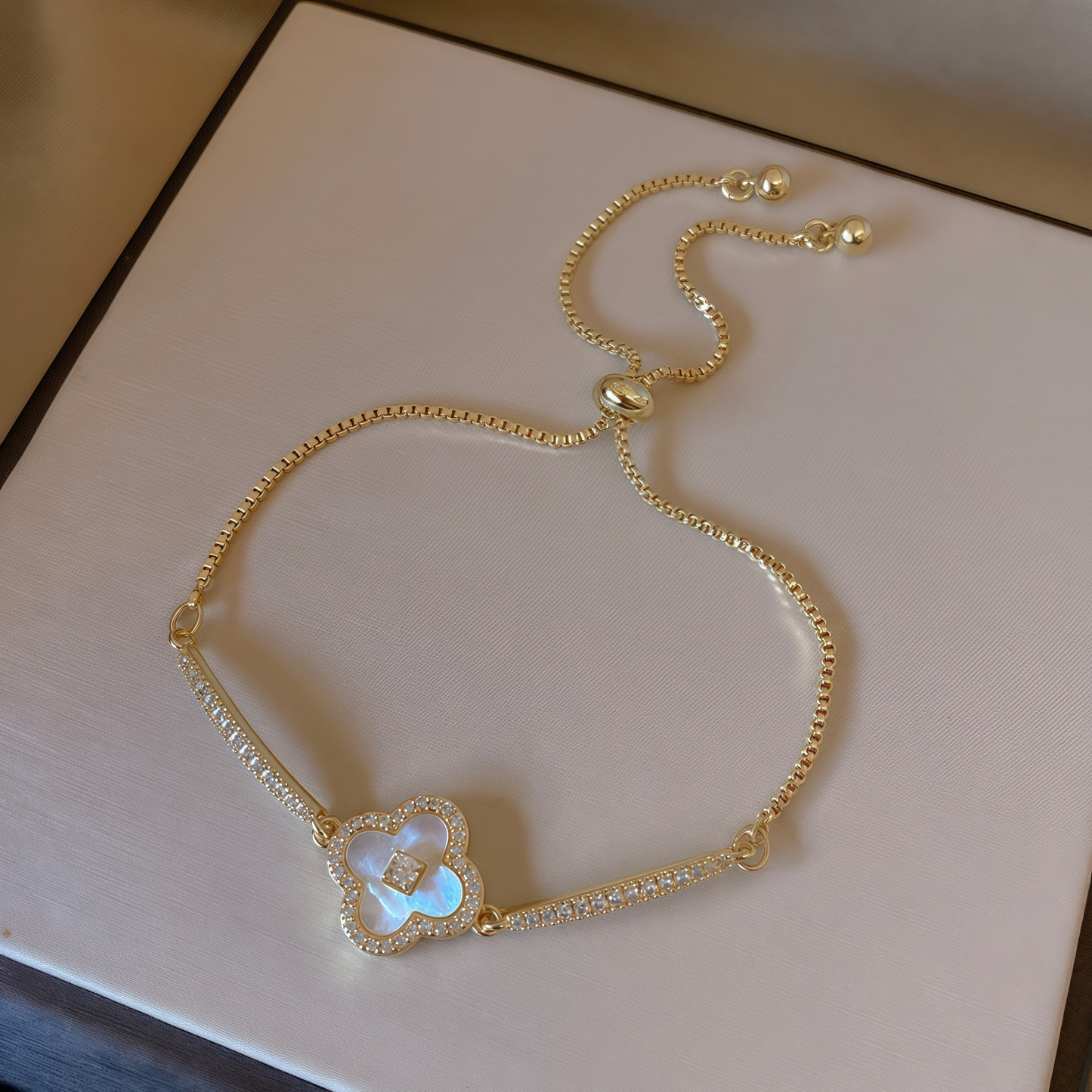 Luminique store | Gold Plated Cubic Zirconia Mother-of-Pearl Bracelet