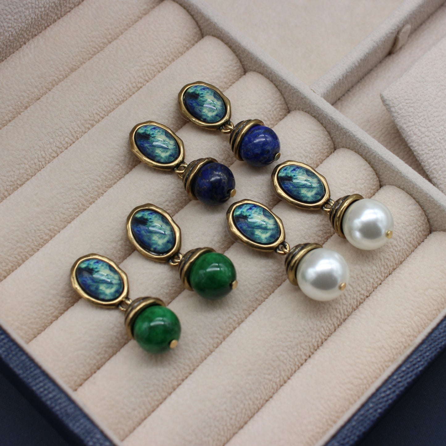 Luminique store | Lapis Lazuli Vintage Pearl Earrings