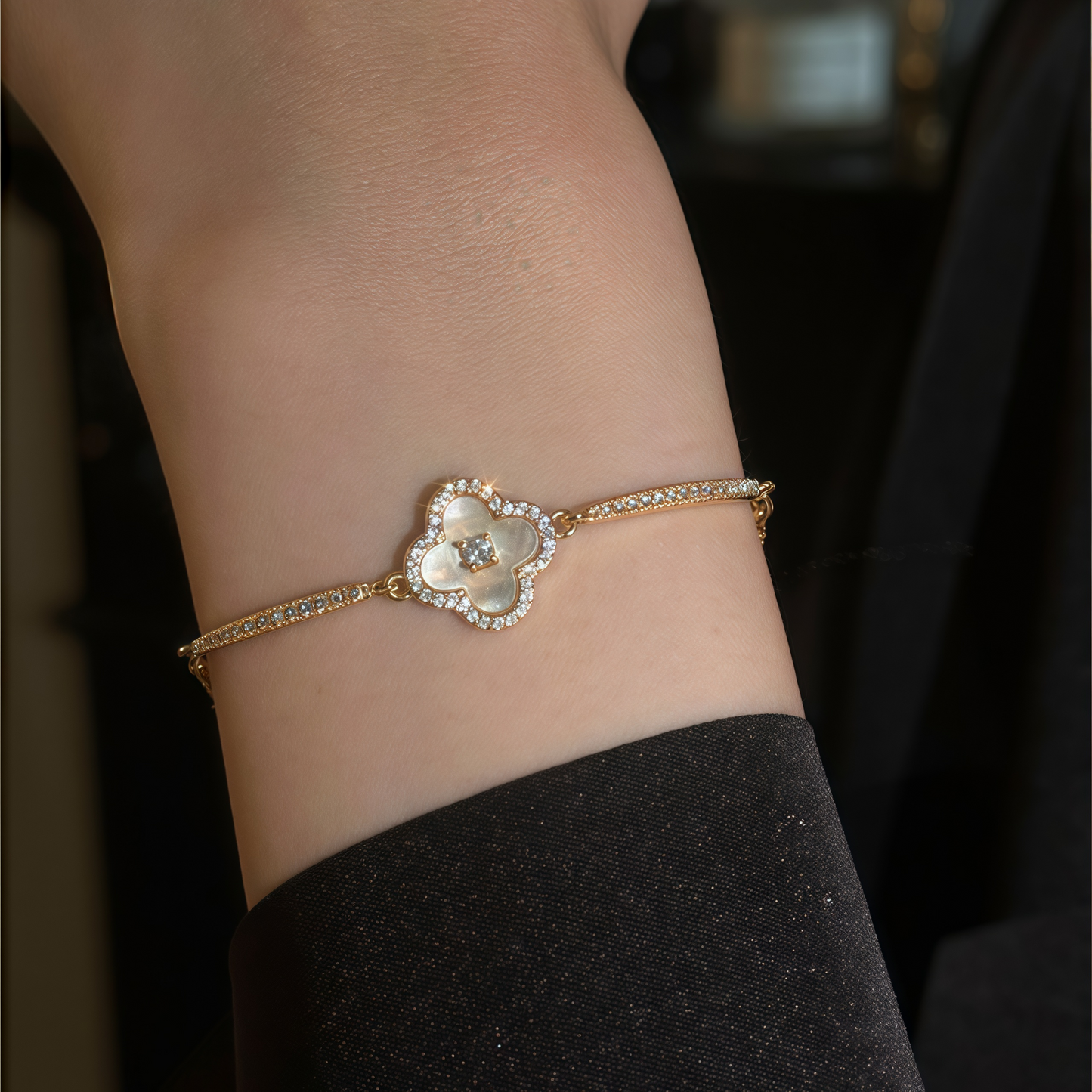 Luminique store | Gold Plated Cubic Zirconia Mother-of-Pearl Bracelet