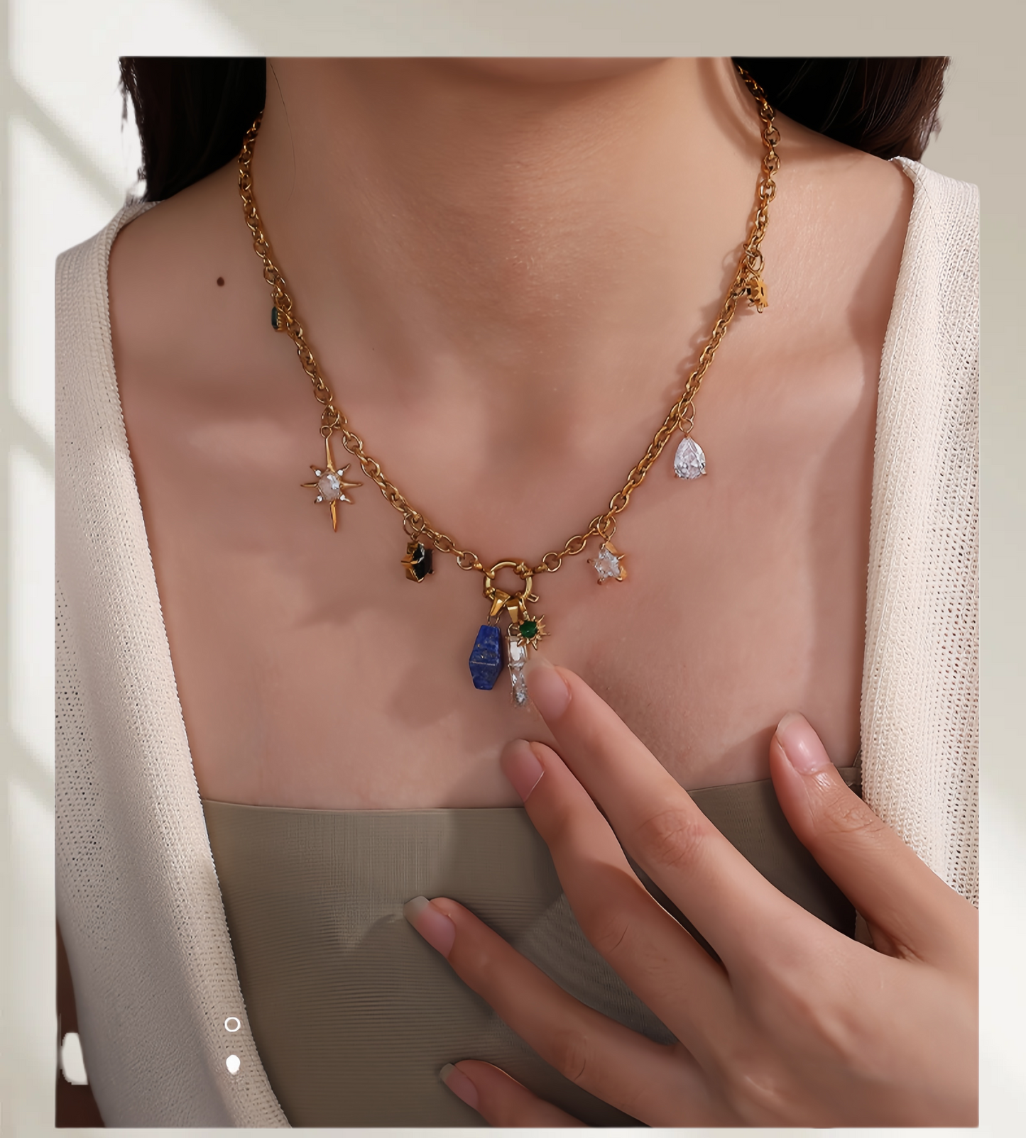 Luminique store | Geometric Star Pendant with Rainbow Gems - DIY Charm Necklace