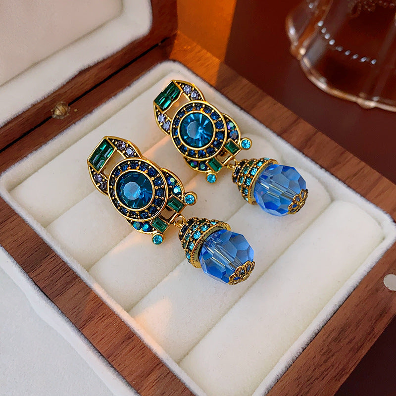 Luminique store | Blue Crystal Vintage Clip-On Earrings