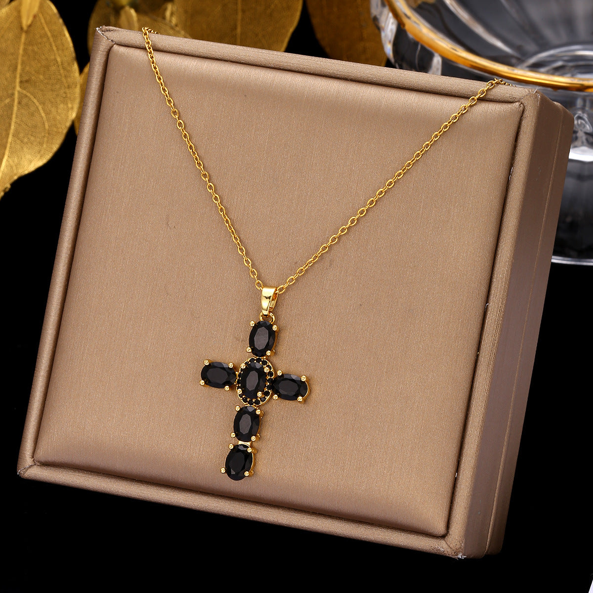 Luminique Store |   Copper Cross Pendant with Full Zircon Inlay, Light Luxury Style