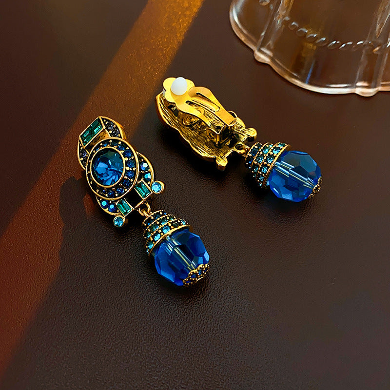 Luminique store | Blue Crystal Vintage Clip-On Earrings