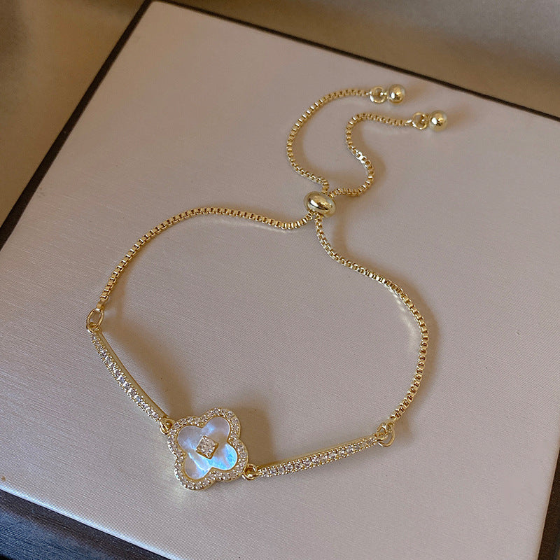 Luminique store | Gold Plated Cubic Zirconia Mother-of-Pearl Bracelet
