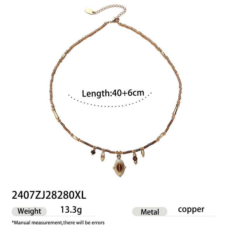 Luminique Store |   Vintage Premium Tiger's Eye Beaded Cross Necklace