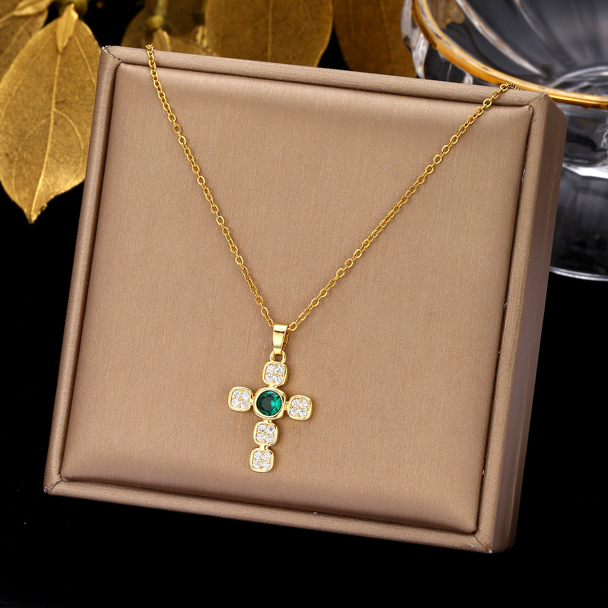 Luminique Store |   Copper Cross Pendant with Full Zircon Inlay, Light Luxury Style