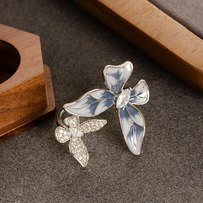 Luminique store | Light Blue Floral Double Butterfly Zircon Ring