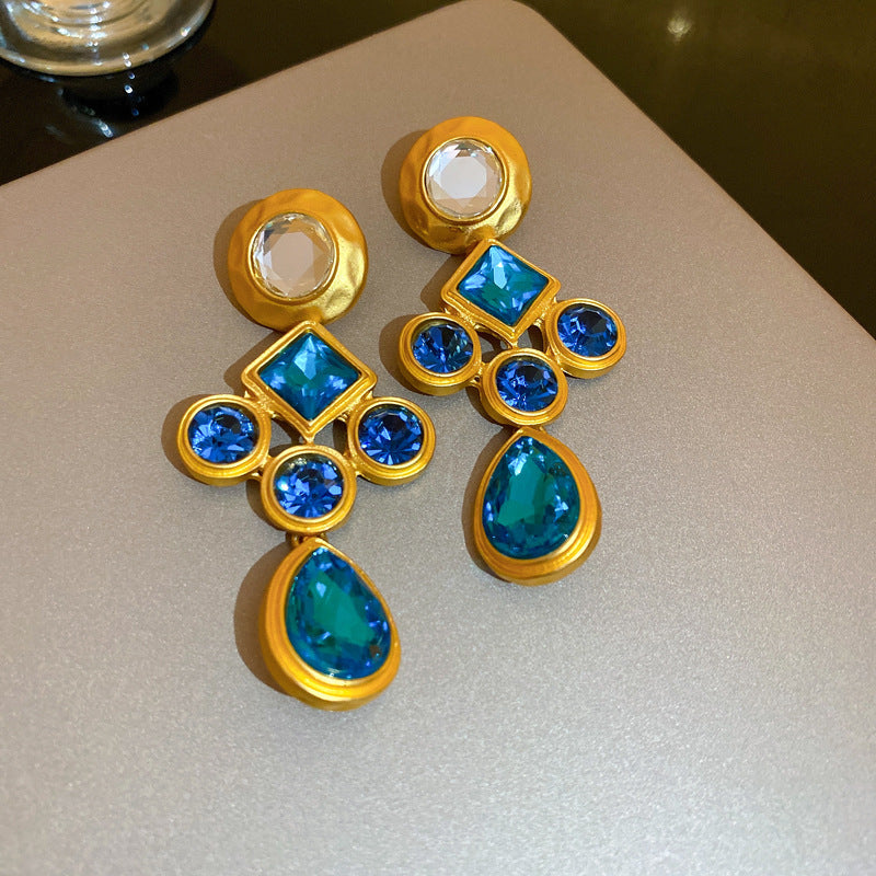 Luminique store | Blue Crystal Vintage Clip-On Earrings