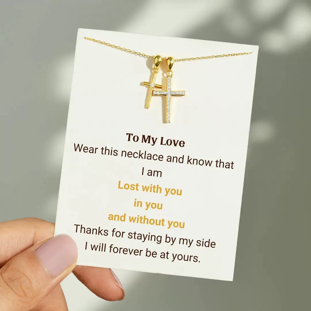 Luminique Store |   Gold Double Cross Necklace, S925 Sterling Silver