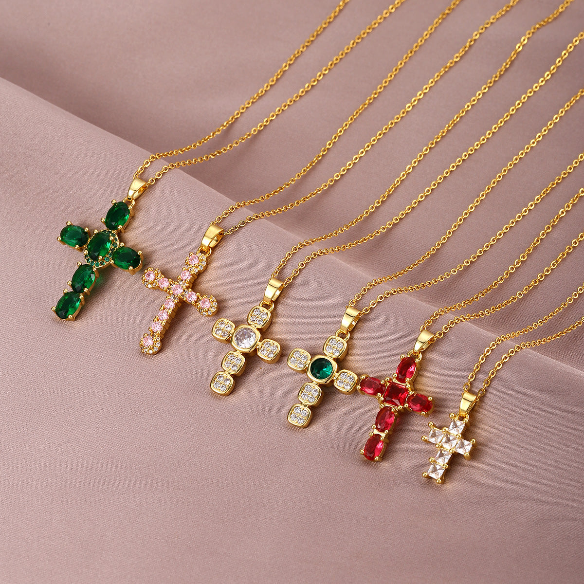 Luminique Store |   Copper Cross Pendant with Full Zircon Inlay, Light Luxury Style