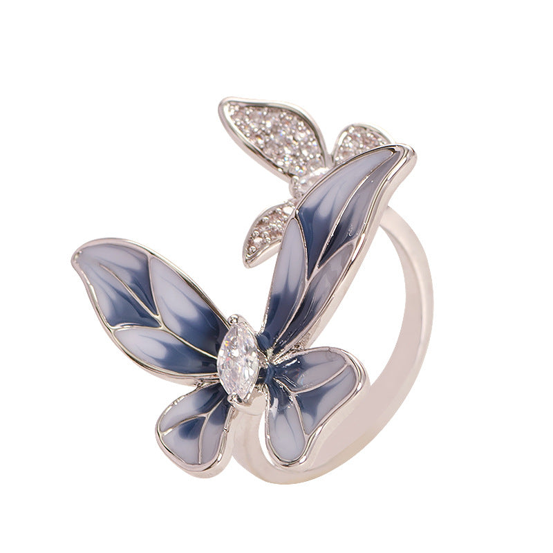 Luminique store | Light Blue Floral Double Butterfly Zircon Ring