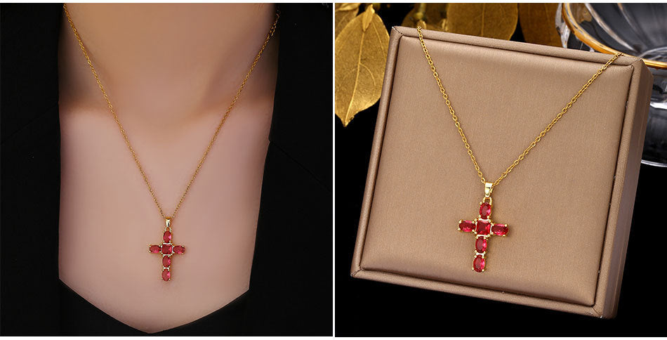 Luminique Store |   Copper Cross Pendant with Full Zircon Inlay, Light Luxury Style