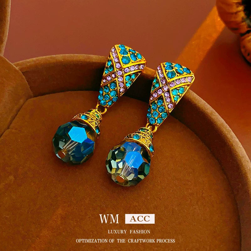Luminique store | Blue Crystal Vintage Clip-On Earrings