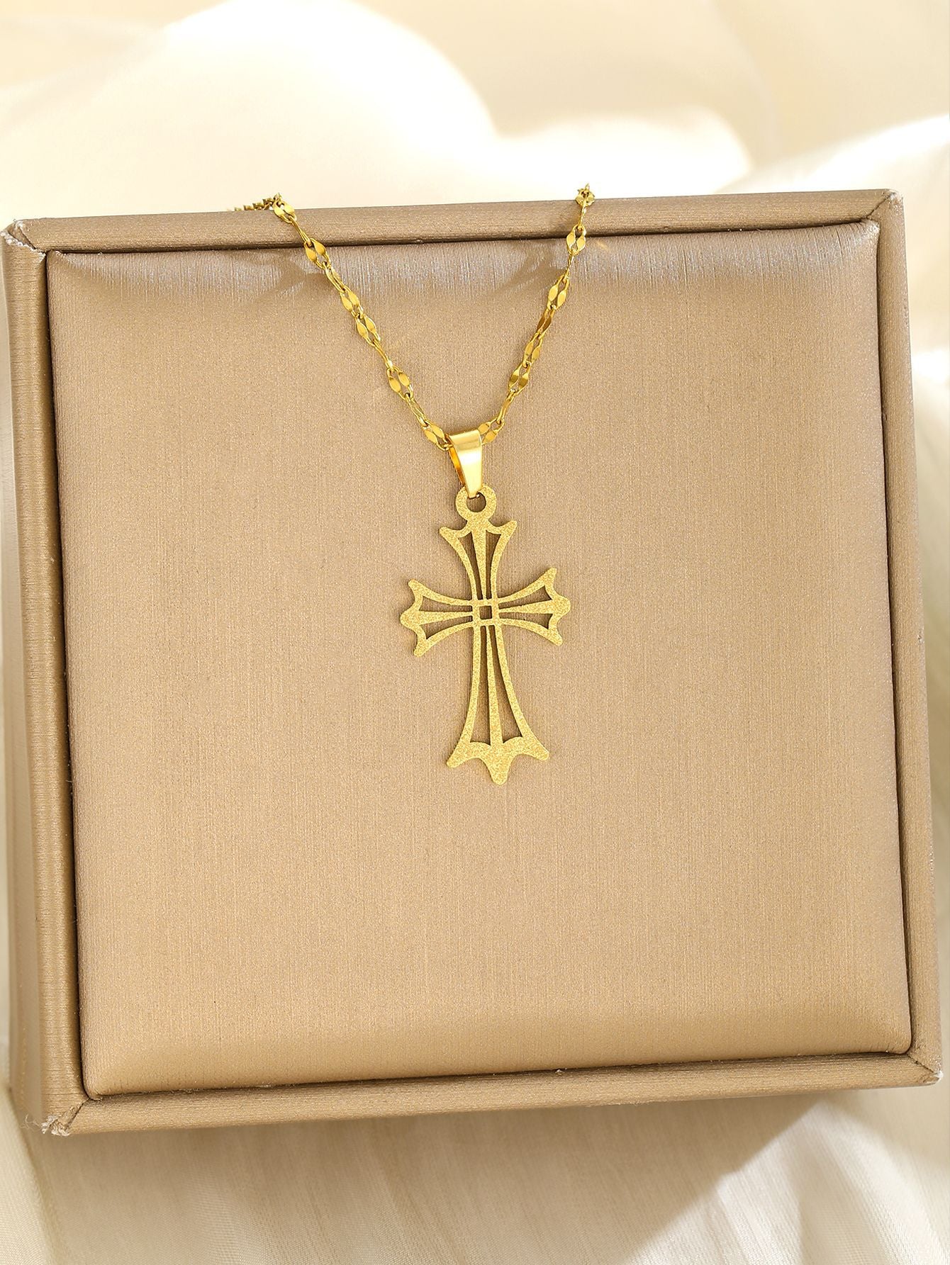 Luminique Store |   Copper Cross Pendant with Full Zircon Inlay, Light Luxury Style