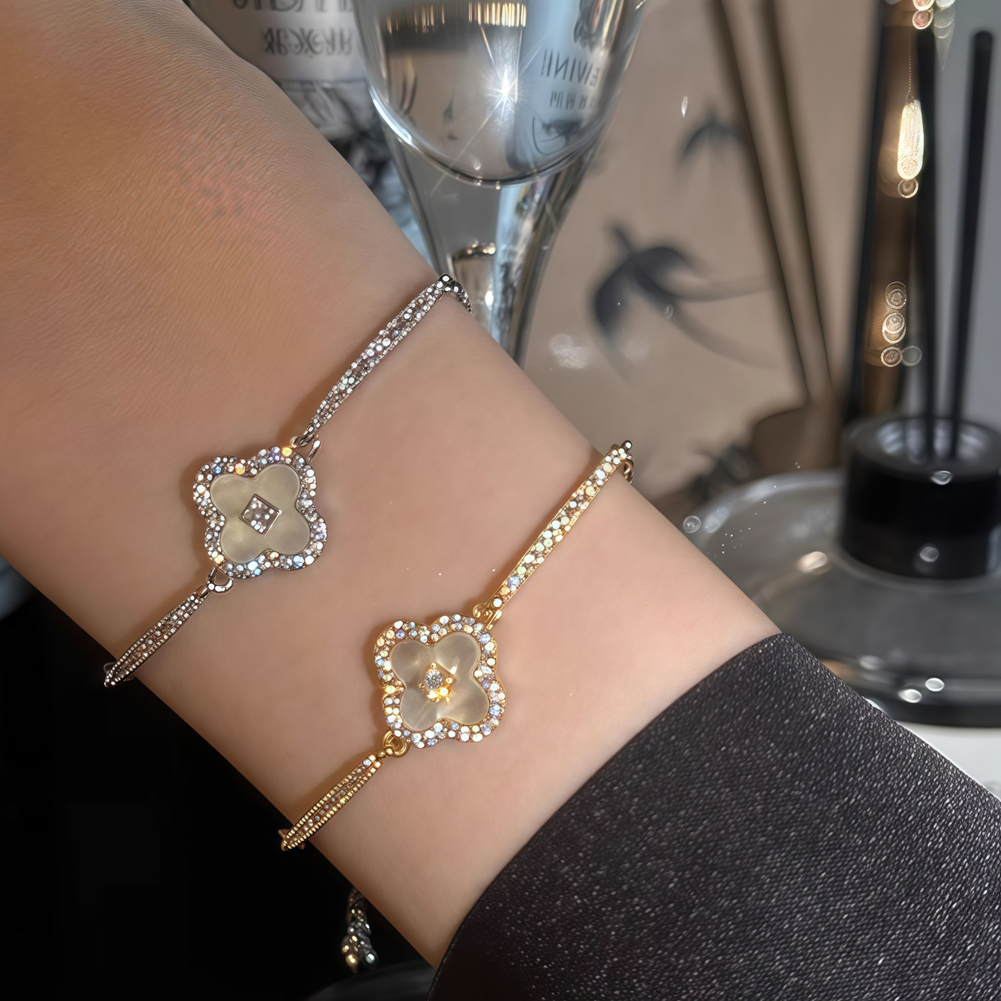 Luminique store | Gold Plated Cubic Zirconia Mother-of-Pearl Bracelet