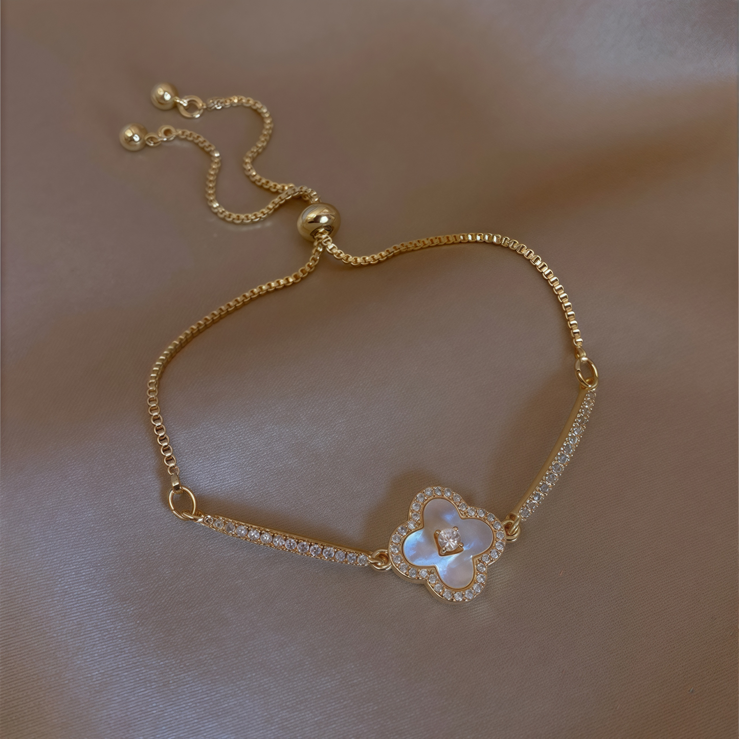 Luminique store | Gold Plated Cubic Zirconia Mother-of-Pearl Bracelet