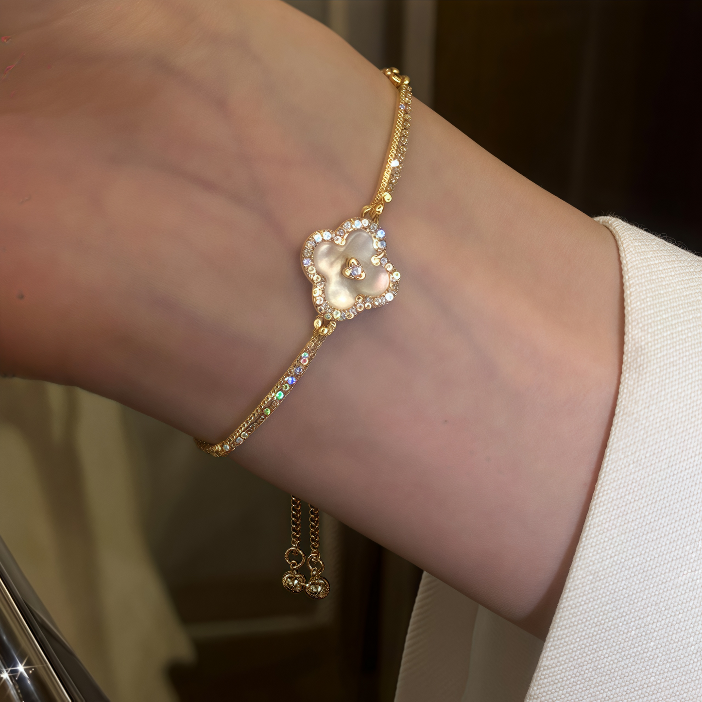 Luminique store | Gold Plated Cubic Zirconia Mother-of-Pearl Bracelet