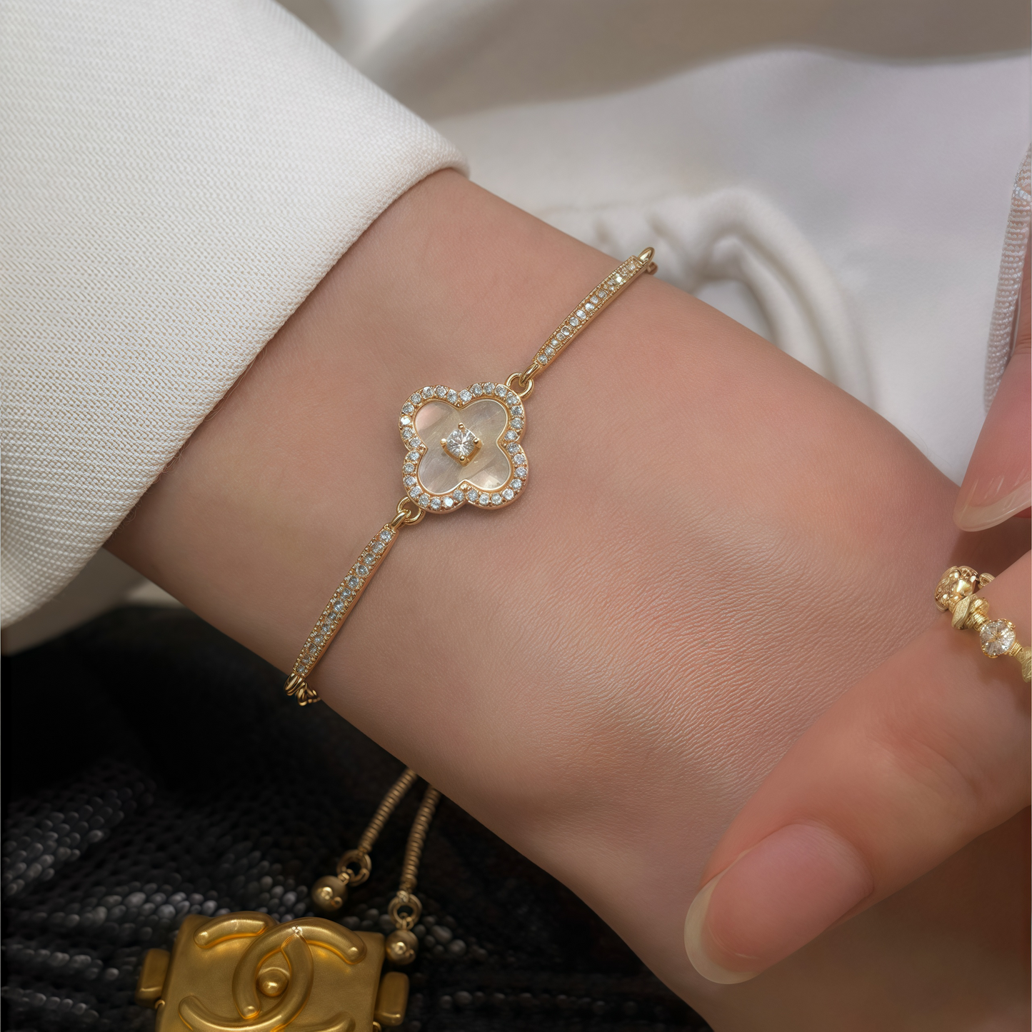 Luminique store | Gold Plated Cubic Zirconia Mother-of-Pearl Bracelet