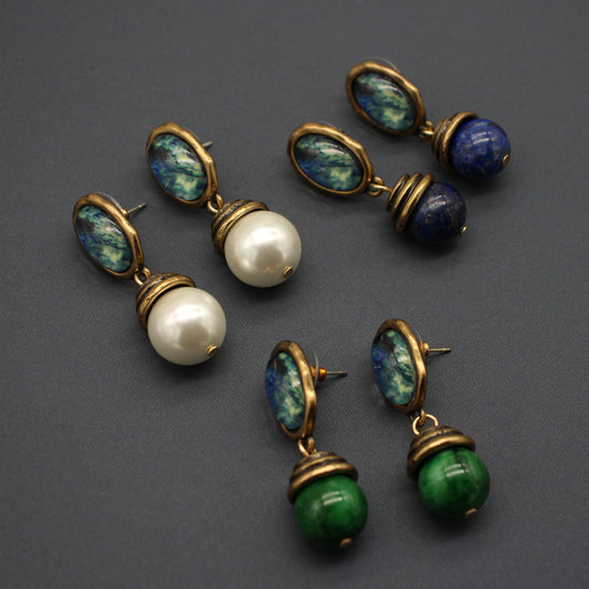 Luminique store | Lapis Lazuli Vintage Pearl Earrings