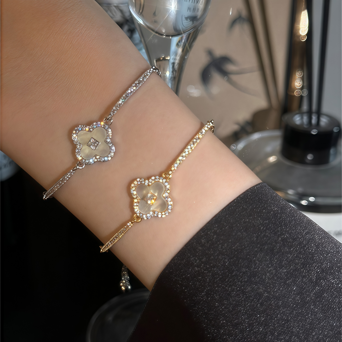 Luminique store | Gold Plated Cubic Zirconia Mother-of-Pearl Bracelet