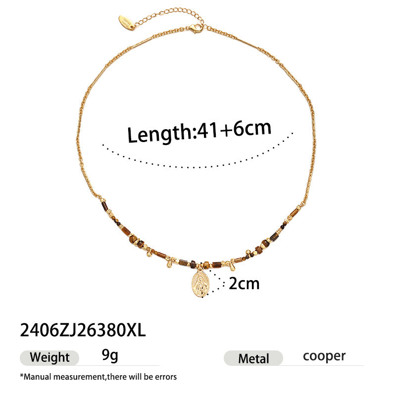 Luminique Store |   Vintage Premium Tiger's Eye Beaded Cross Necklace