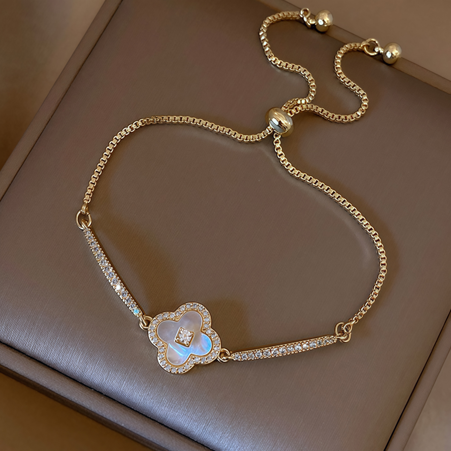 Luminique store | Gold Plated Cubic Zirconia Mother-of-Pearl Bracelet