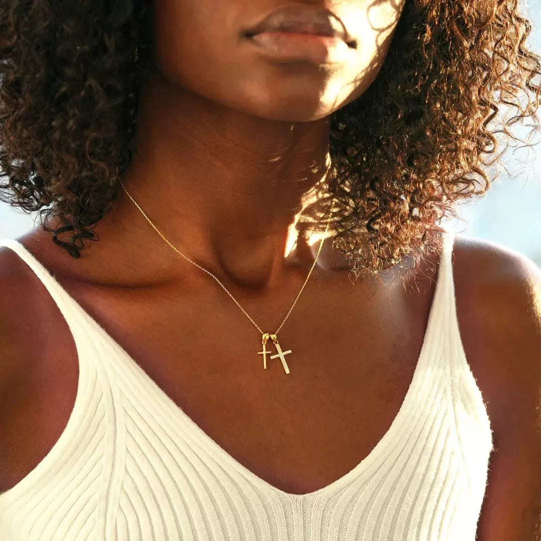 Luminique Store |   Gold Double Cross Necklace, S925 Sterling Silver