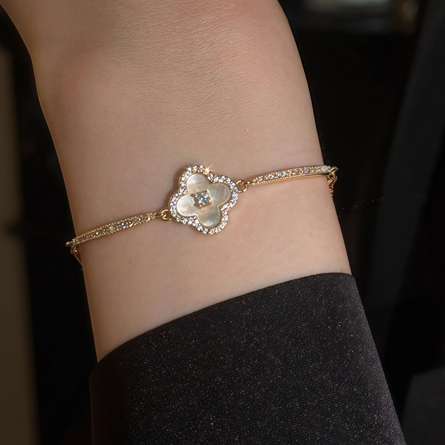 Luminique store | Gold Plated Cubic Zirconia Mother-of-Pearl Bracelet