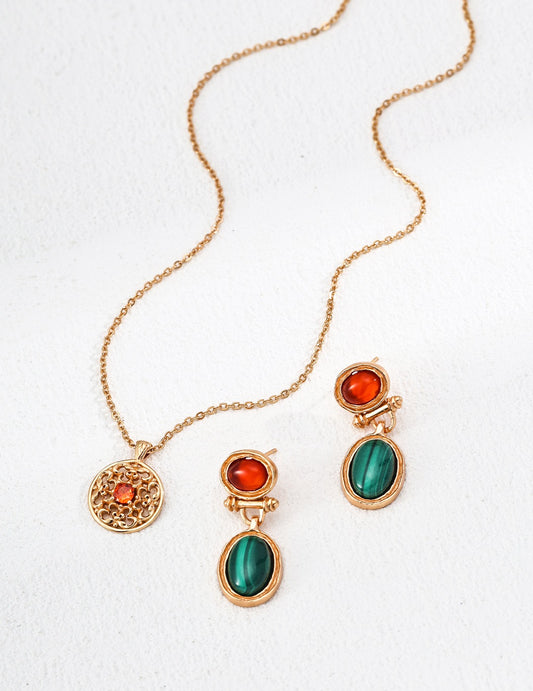 Luminique store | S925 silver retro natural malachite red agate earrings