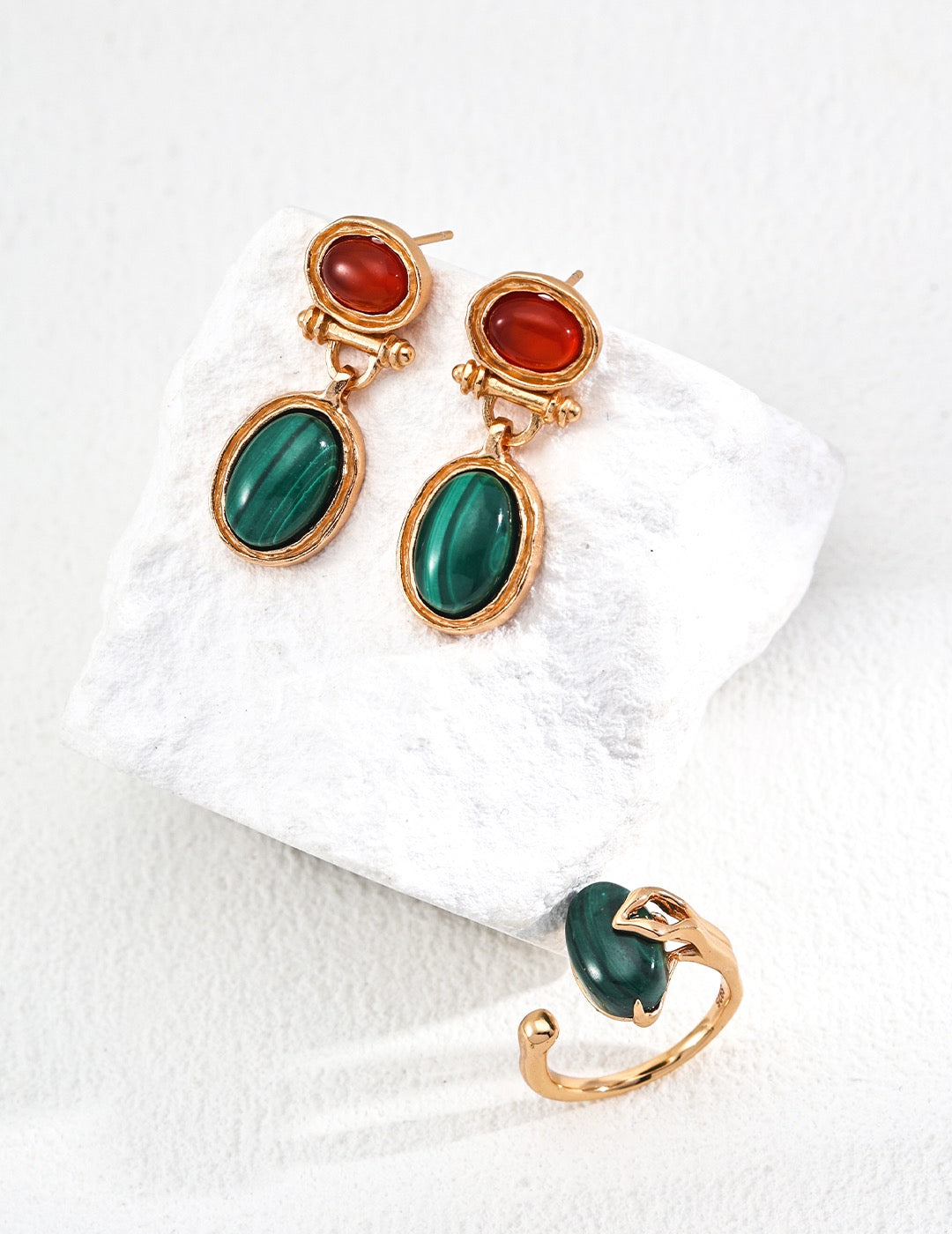 Luminique store | S925 silver retro natural malachite red agate earrings