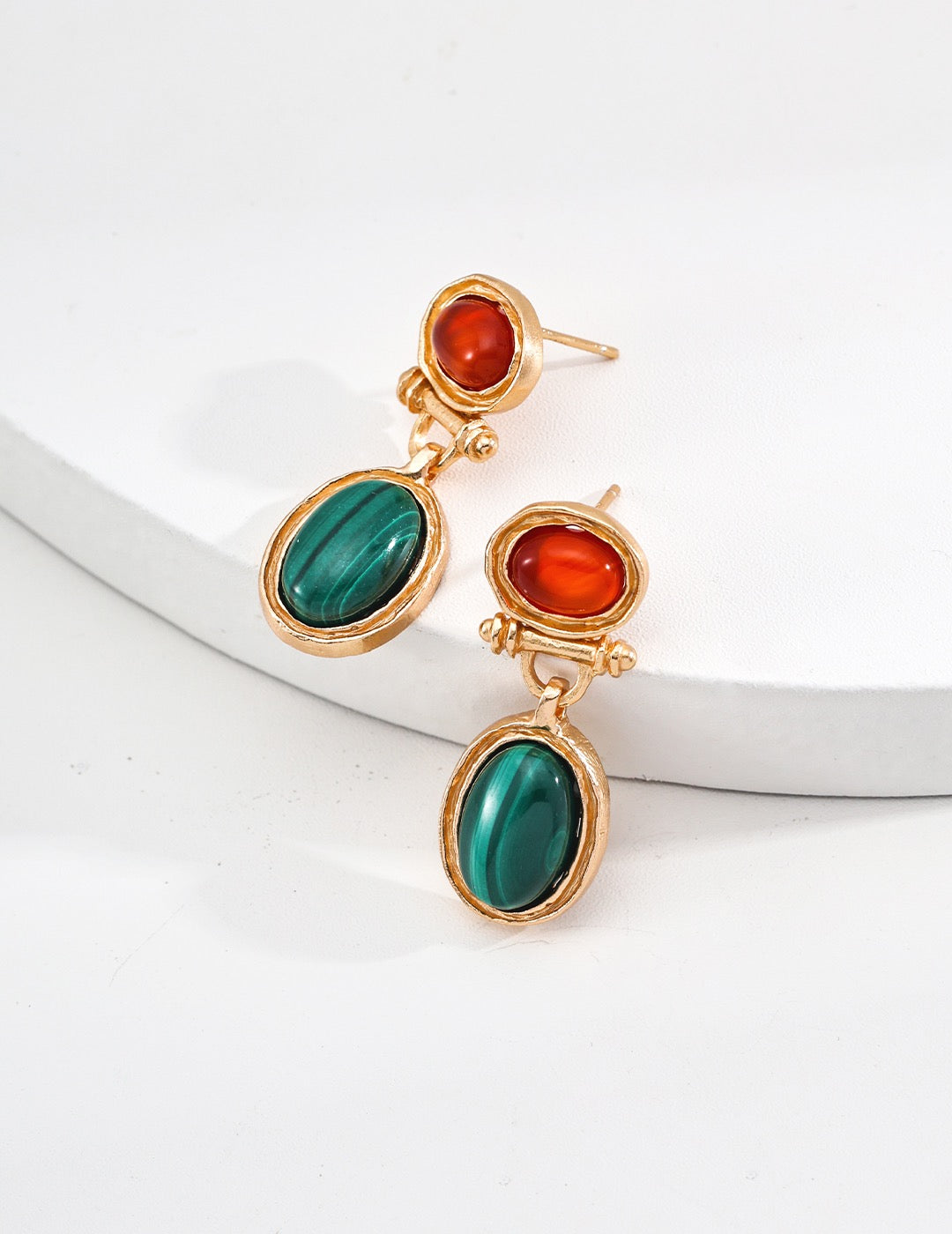 Luminique store | S925 silver retro natural malachite red agate earrings