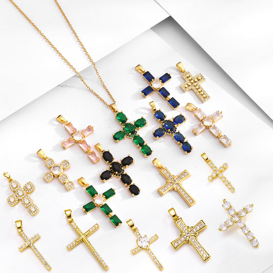 Luminique Store |   Copper Cross Pendant with Full Zircon Inlay, Light Luxury Style