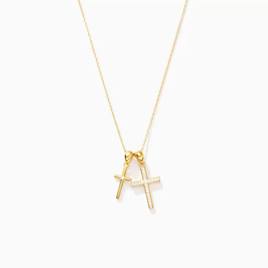 Luminique Store |   Gold Double Cross Necklace, S925 Sterling Silver