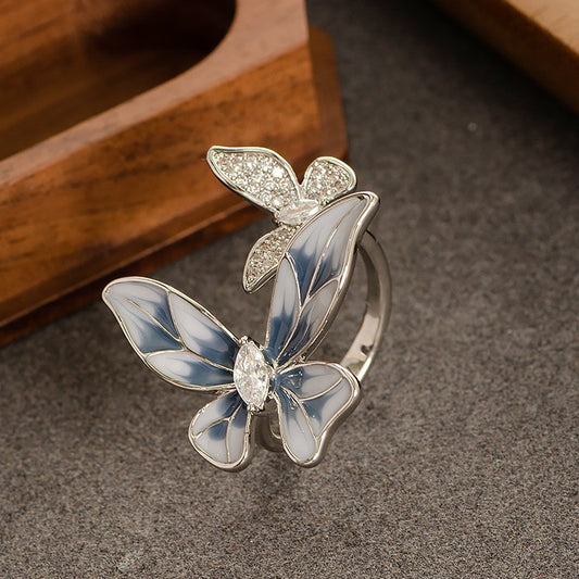 Luminique store | Light Blue Floral Double Butterfly Zircon Ring
