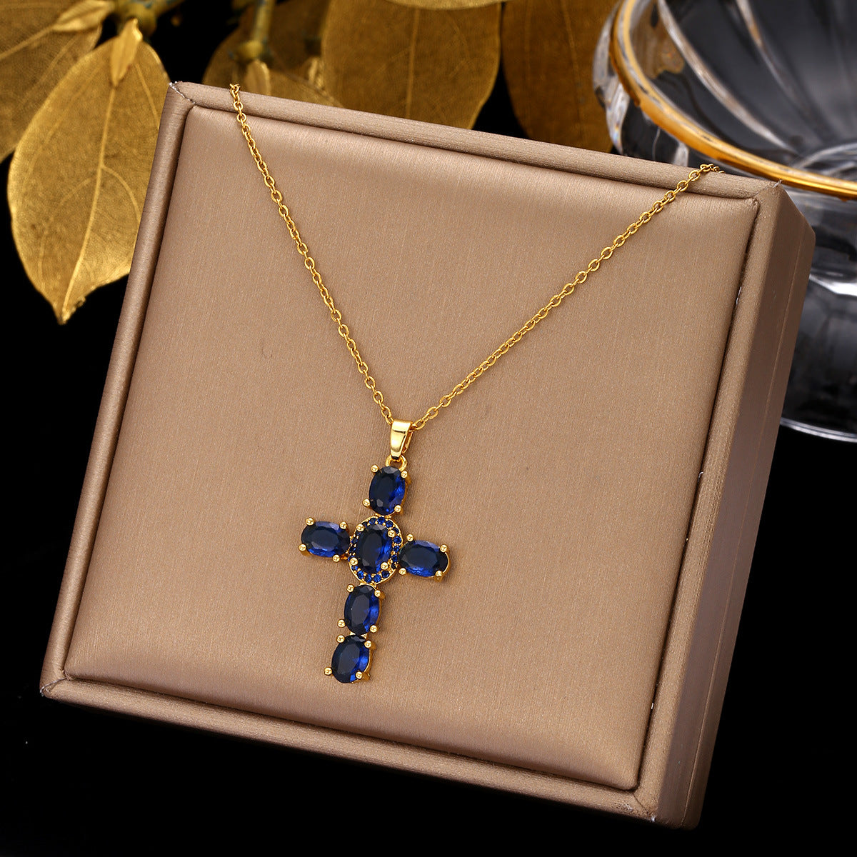 Luminique Store |   Copper Cross Pendant with Full Zircon Inlay, Light Luxury Style