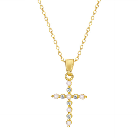 Luminique store | Minimalist Cross Necklace with Diamond Inlay