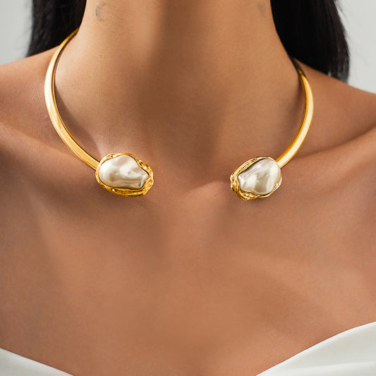 Luminique store | Geometric Imitation Pearl Baroque Open Necklace